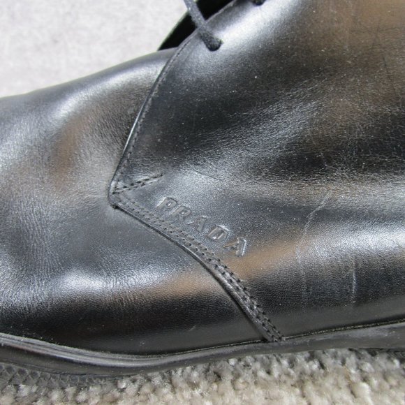 Prada Chukka Boots Mens Size 11 Black Leather Ankle Lace Up - Picture 5 of 9